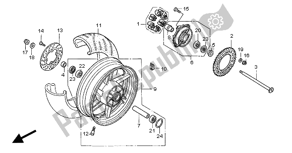 All parts for the Rear Wheel of the Honda VTR 1000 SP 2000