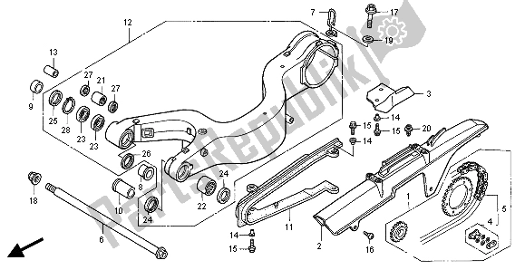 All parts for the Swingarm of the Honda VFR 800 FI 1998
