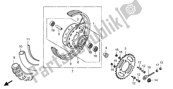 All parts for the Rear Wheel of the Honda CRF 50F 2008