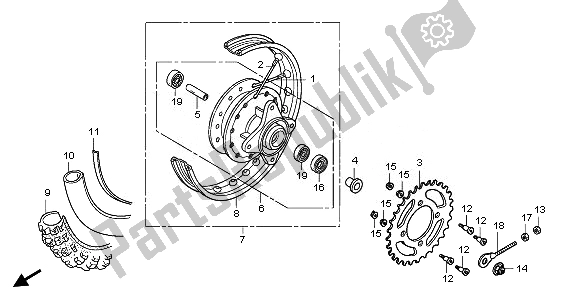 Alle onderdelen voor de Achterwiel van de Honda CRF 50F 2008