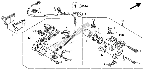 All parts for the Rear Brake Caliper of the Honda CBR 600 RA 2011