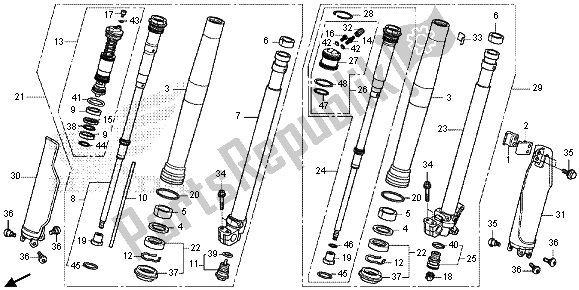 All parts for the Front Fork of the Honda CRF 250R 2015