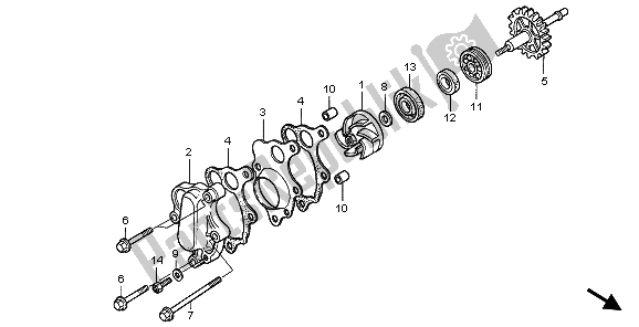 All parts for the Water Pump of the Honda CR 500R 2000