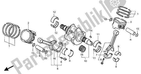 All parts for the Crankshaft & Piston of the Honda VTR 1000F 2001