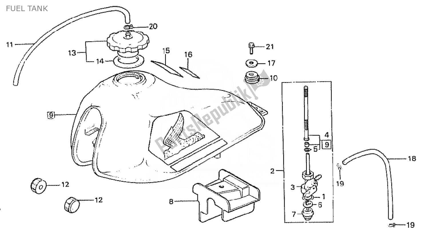 Tutte le parti per il Serbatoio Di Carburante del Honda MTX 50 1985