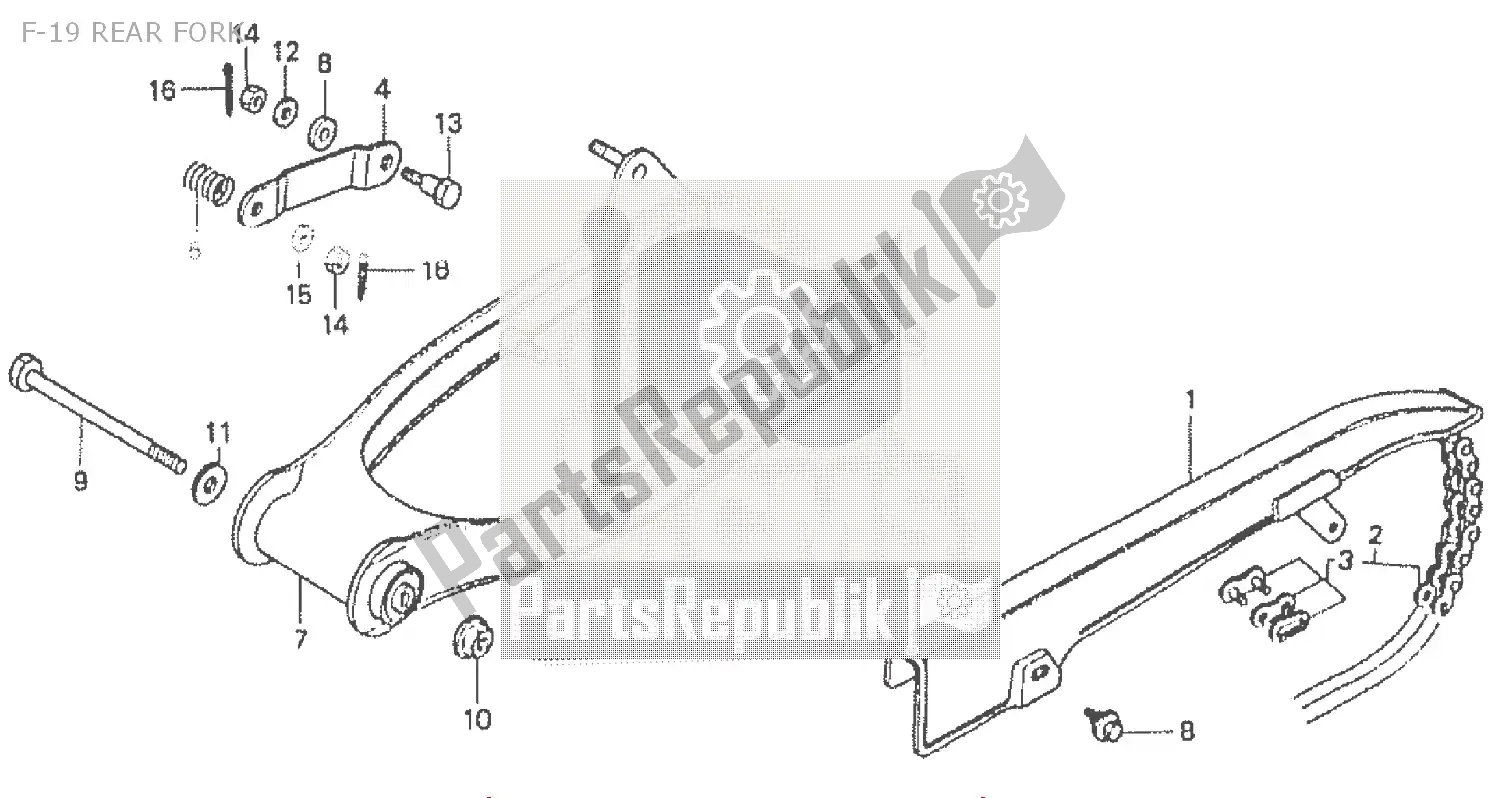 All parts for the F-19 Rear Fork of the Honda ST 50 DAX 1992