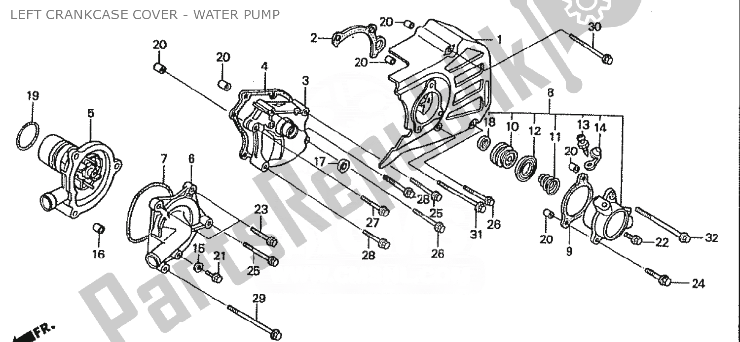 Alle onderdelen voor de Left Crankcase Cover - Water Pump van de Honda VFR 400 1986