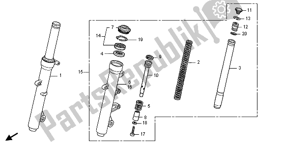 All parts for the Front Fork of the Honda FES 150 2009