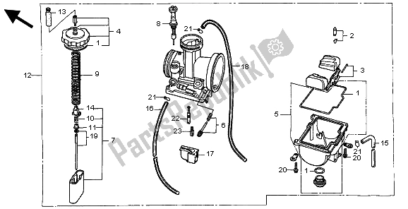 Alle onderdelen voor de Carburator van de Honda CR 500R 1999