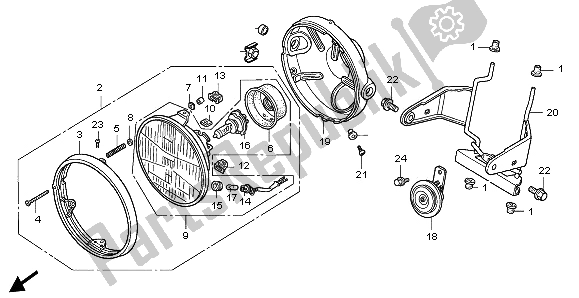 All parts for the Headlight (uk) of the Honda CB 500 1996