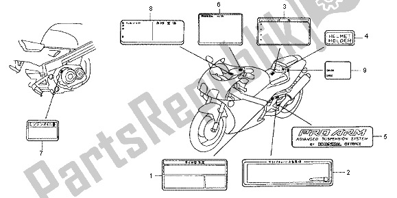 Todas las partes para Etiqueta De Precaución de Honda RVF 400R 1995