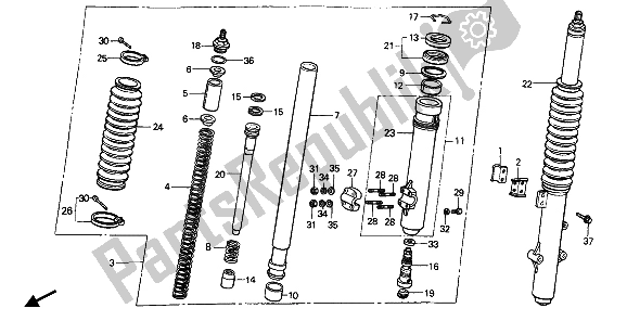 All parts for the Front Fork of the Honda CR 125R 1985