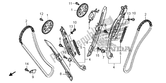 Alle onderdelen voor de Nokkenketting & Spanner van de Honda VFR 1200 XD 2012