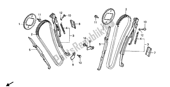 All parts for the Cam Chain & Tensioner of the Honda XL 600 1988