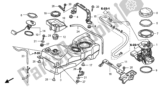 All parts for the Fuel Tank of the Honda GL 1800A 2005