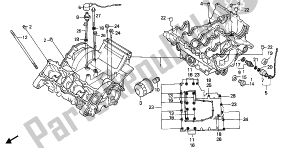 All parts for the Crankcase Set of the Honda CBR 600F 1990