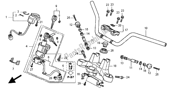 Alle onderdelen voor de Handvatpijp & Hoogste Brug van de Honda NC 700 XD 2012