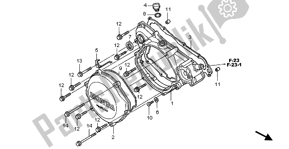 All parts for the Right Crankcase Cover of the Honda CR 250R 2004