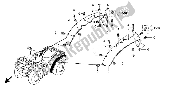 All parts for the Over Fender of the Honda TRX 680 FA Fourtrax Rincon 2008