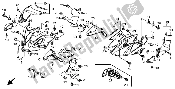 All parts for the Middle Cowl of the Honda NT 700 VA 2010