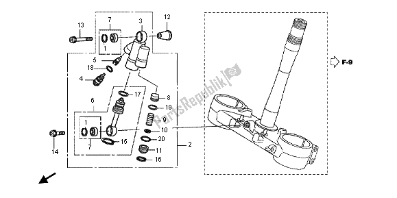 All parts for the Steering Damper of the Honda CRF 250R 2012