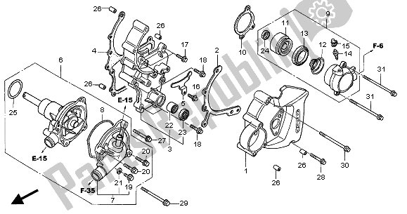 All parts for the L. Cover & Water Pump of the Honda VFR 800 FI 2001