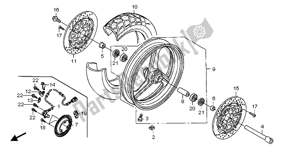 All parts for the Front Wheel of the Honda XL 1000 VA 2007