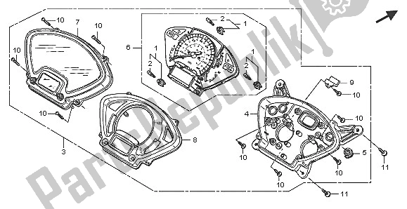 All parts for the Speedometer (kmh) of the Honda FES 125 2005