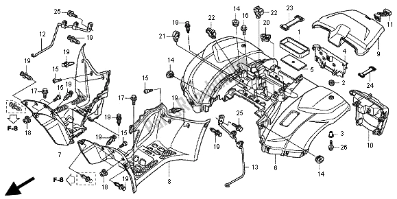 All parts for the Rear Fender of the Honda TRX 420 FE Fourtrax Rancer 4X4 ES 2012