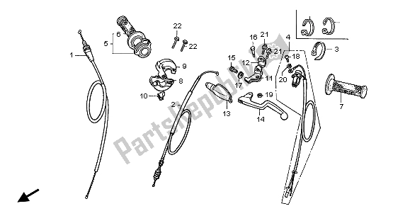 All parts for the Handle Lever & Switch & Cable of the Honda CR 85R SW 2004