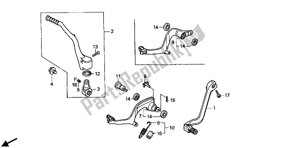 All parts for the Pedal & Kick Starter Arm of the Honda CR 250R 1992