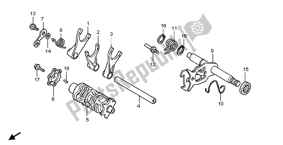 All parts for the Shift Drum & Shift Fork of the Honda XR 400R 1998