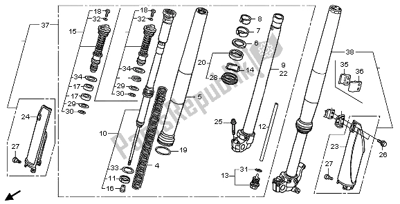 All parts for the Front Fork of the Honda CRF 450R 2006