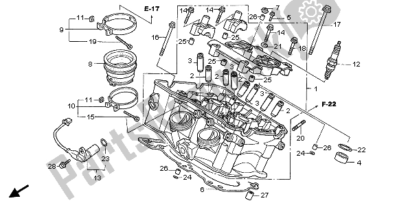 All parts for the Cylinder Head (rear) of the Honda VFR 800A 2009