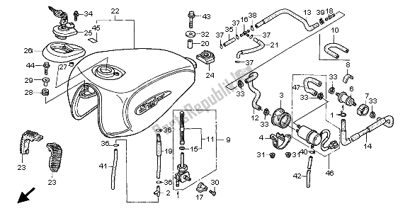 Alle onderdelen voor de Brandstoftank En Brandstofpomp van de Honda VT 1100C3 1998