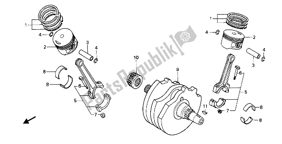 All parts for the Crankshaft & Piston of the Honda NTV 650 1989