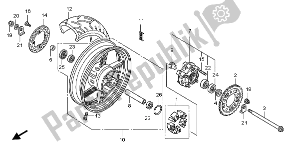 All parts for the Rear Wheel of the Honda CBF 600N 2009