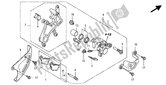 All parts for the Rear Brake Caliper of the Honda CRF 250X 2004