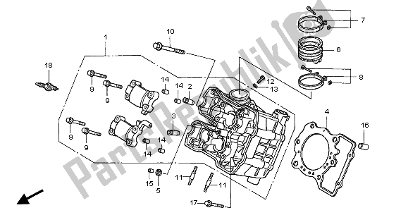 All parts for the Cylinder Head (front) of the Honda XL 1000V 2001