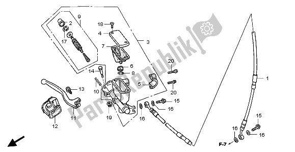 All parts for the Fr. Brake Master Cylinder of the Honda CR 250R 2007