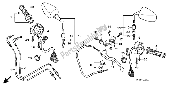 All parts for the Handle Lever & Switch & Cable of the Honda CB 600F3A Hornet 2009