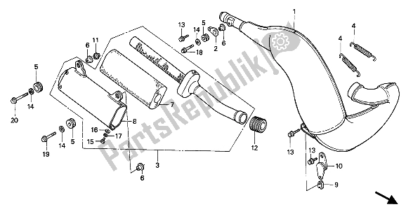 All parts for the Expansion Chamber of the Honda CR 250R 1989
