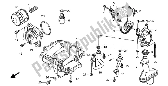 All parts for the Oil Pan & Oil Pump of the Honda CBF 600N 2010