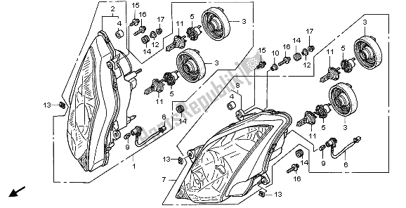 All parts for the Headlight (uk) of the Honda VFR 800A 2006