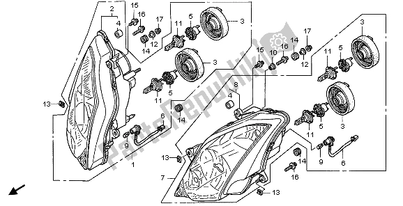 All parts for the Headlight (uk) of the Honda VFR 800A 2006