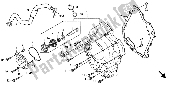 All parts for the Right Crankcase Cover of the Honda SH 300A 2012