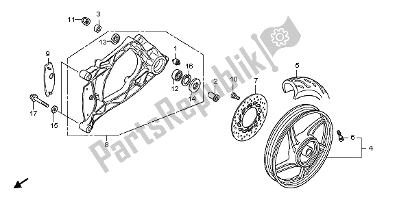 Alle onderdelen voor de Achterwiel En Achterbrug van de Honda SH 150 2009