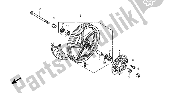 All parts for the Front Wheel of the Honda WW 125 EX2 2012