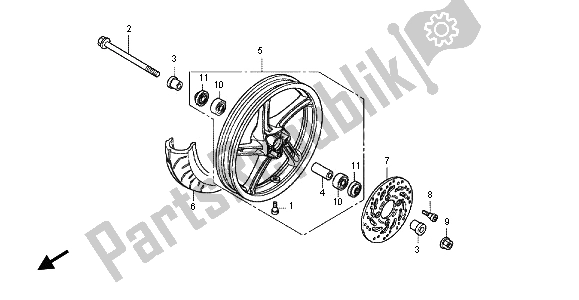 All parts for the Front Wheel of the Honda WW 125 EX2 2012