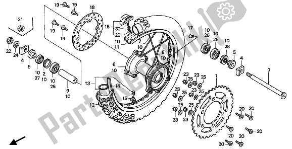 All parts for the Rear Wheel of the Honda CR 250R 1992